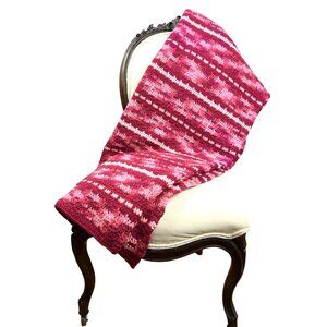 New Handmade Cottage Pink & Magenta Striped Design Tight Crochet Knit Blanket